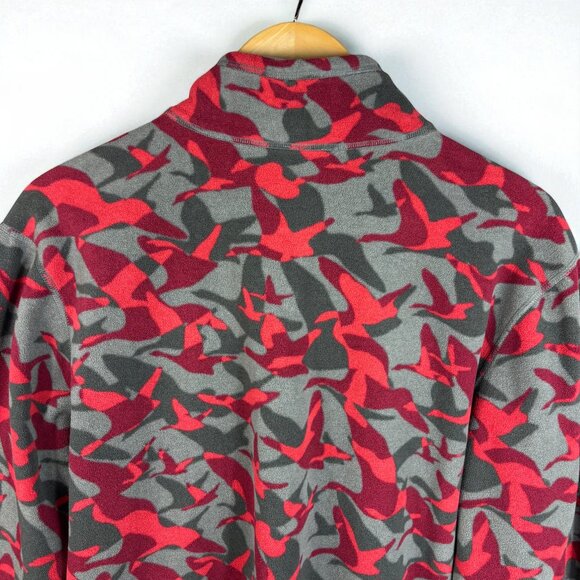 Eddie Bauer Jacket Men's Size Large Geese Camo Pullover Fleece Red Gray 1/2 Zip - Picture 5 of 10